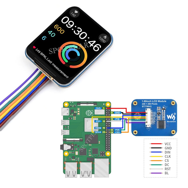 STM32 1.69 ġ LCD ÷  240  280 ػ ST7789V2 ̹ Ĩ SPI/IPS, Arduino/Raspberry Pi 